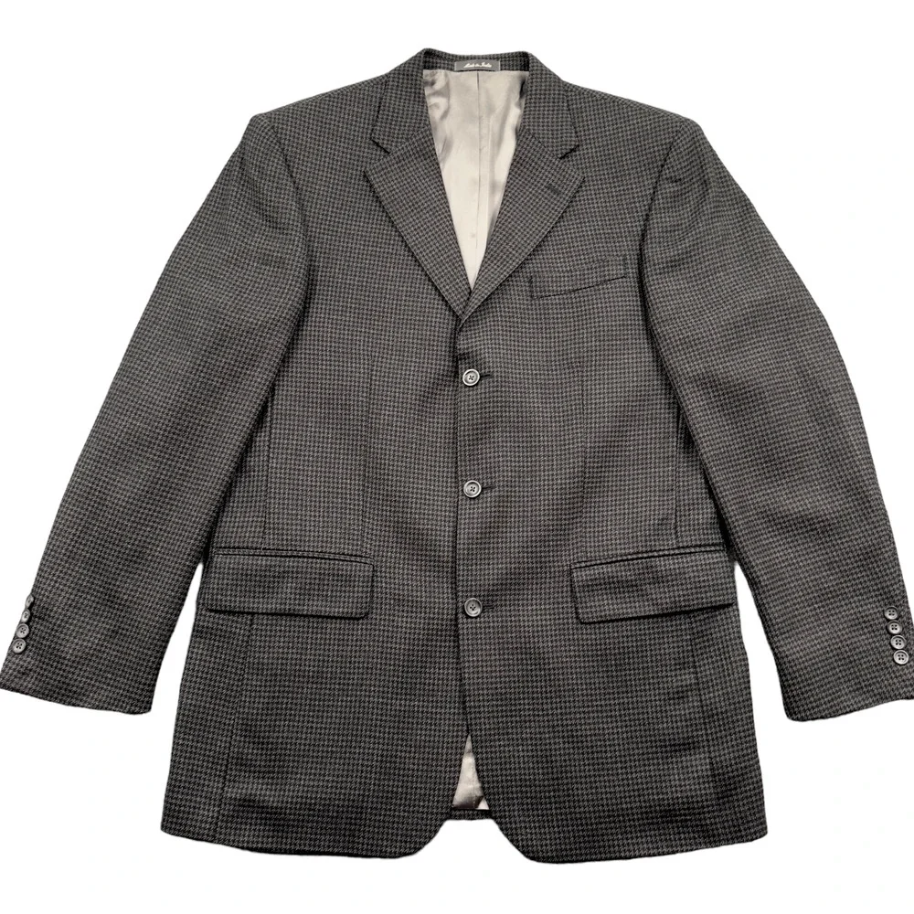 Oscar De La Renta Blazer Mens‎ Size 42L Gray Black Houndstooth Lambswool Classic